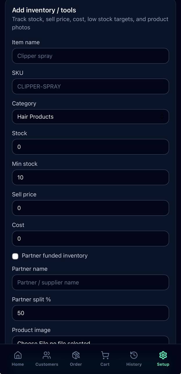 Jobber Ops Inventory screenshot; private details hidden or replaced